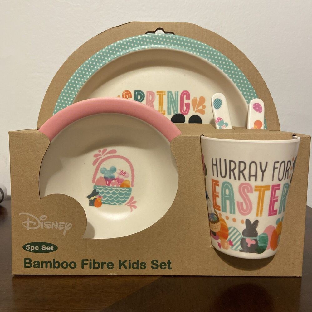 EASTER Disney Mickey & Minnie Mouse 5 Piece Bamboo Kids Plate Set